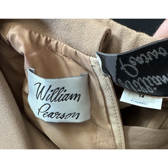 Tan Houndstooth Skirt Suit Women 12 2 Pc Peter Pan Collar William Pearson - Picture 7 of 8